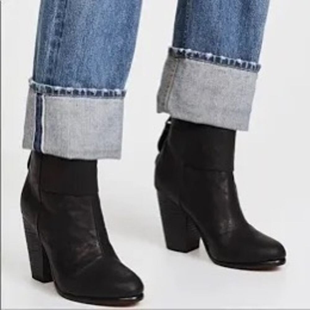 Rag & Bone Black Leather Newbury Heeled Ankle Booties Boots Shoes Size 39